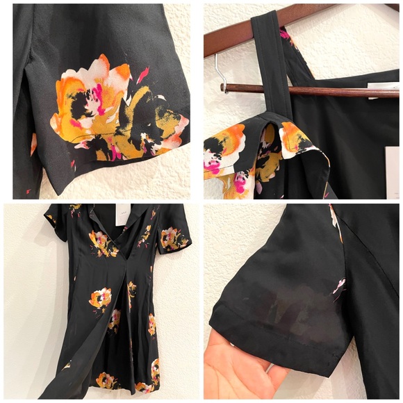 NWT A.L.C. Floral Silk Crepe Cold Shoulder Dress - Picture 8 of 13